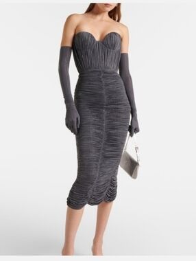 Alex Perry ruched jersey midi dress with gloves Medium NWT